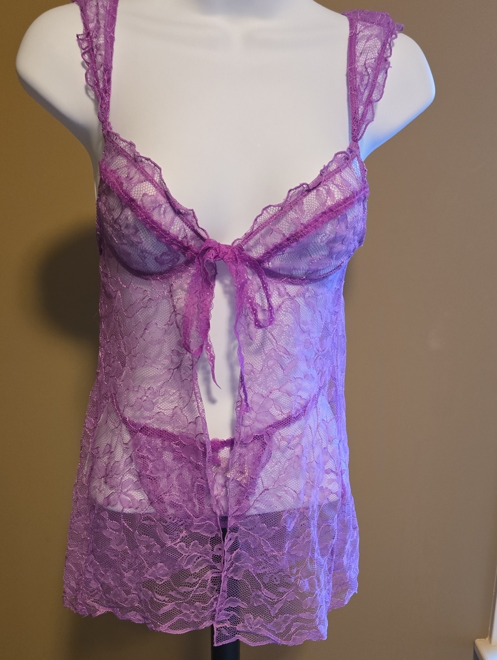 Victoria's Secret Purple Lace Babydoll & Thong Set NWOT XS